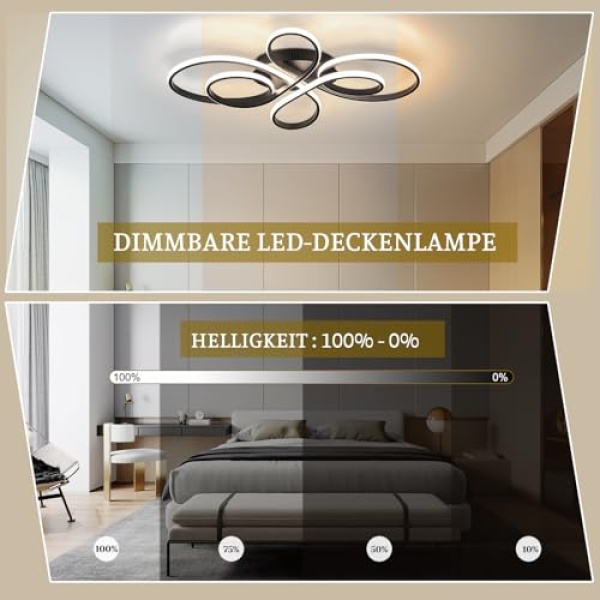 ZMH Lampa sufitowa LED, ściemniana, nowoczesna, czarna, z pilotem zdalnego sterowania, 65 W, z metalu, w kształcie motyla, do salonu, sypialni, jadalni, restauracji, gabinetu